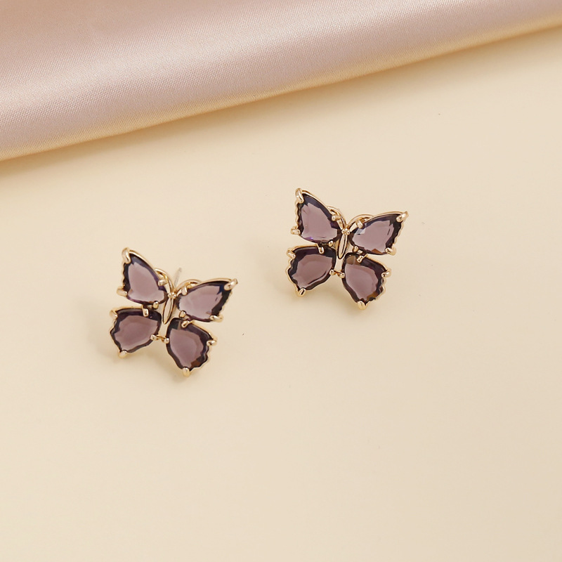 Fashion multicolor zircon butterfly copper necklace earring