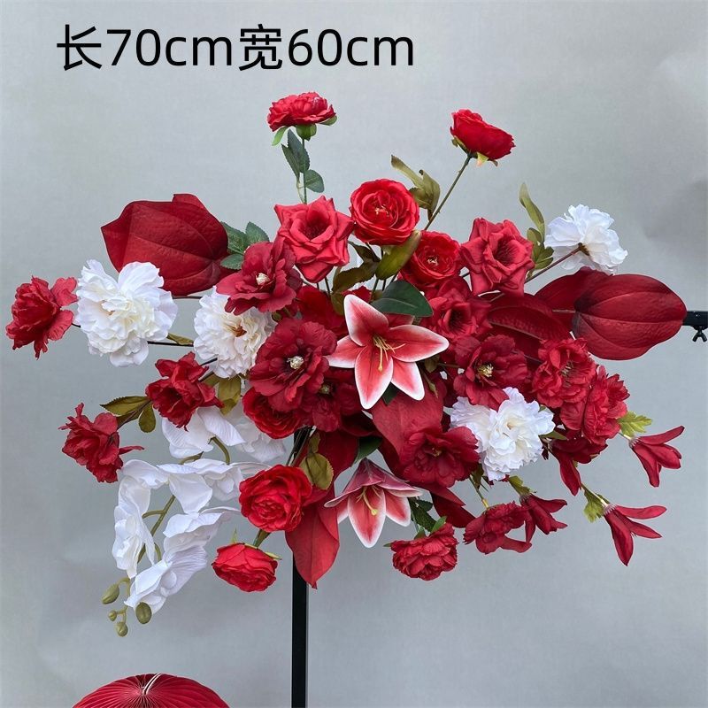 婚庆地排花红色中式订婚宴布置婚礼堂舞台路引花婚庆绢花排仿真花|undefined