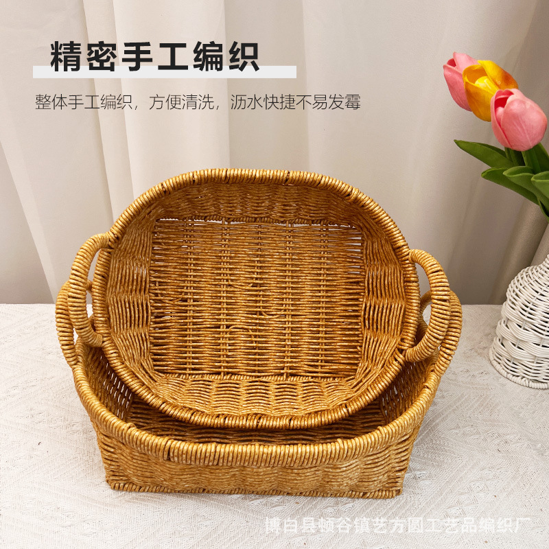 Cesta de Almacenamiento para Frutas y Pan de Plástico con Asas Dobles Tejida a Mano para Mesa de Sala de Estar