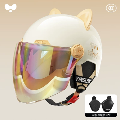 High Aesthetic Value, Battery Motorcycle Safety — Motosiklet kaskı (dəbilqə) - 3c-dual-mirror-white-colorful-long-mirror-heatmax-detachable-ear-protection-one-size-fits-all