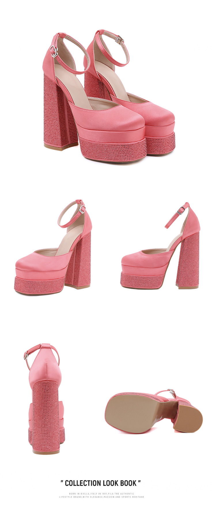 Giày cao gót sandal nữ đính đá rhinestone, đế platform, quai satin, phù hợp dự tiệc và trình diễn thời trang — Màu đen chi tiết 15