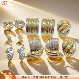 工厂新款金银撞色系列耳环 钛钢镀金高级感不掉色 不锈钢耳饰批发