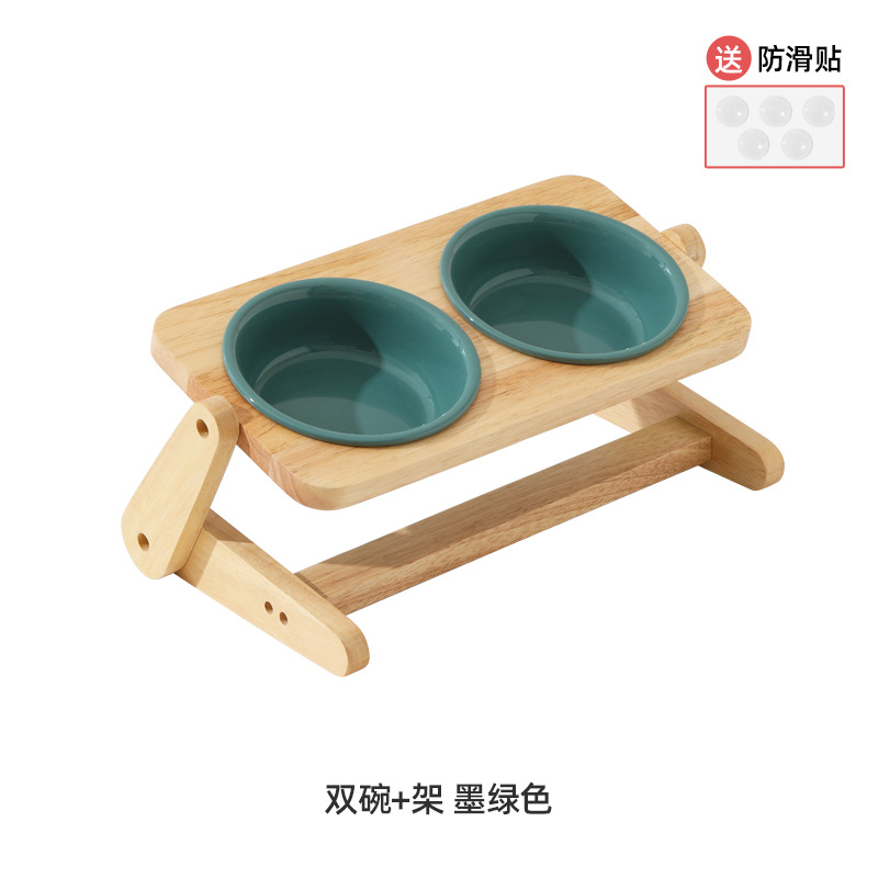 Tazón de gato de cerámica tazón de comida para gatos tazón de cerámica tazón de fuente de perro tazón de bebida doble tazón de protección columna cervical ángulo ajustable