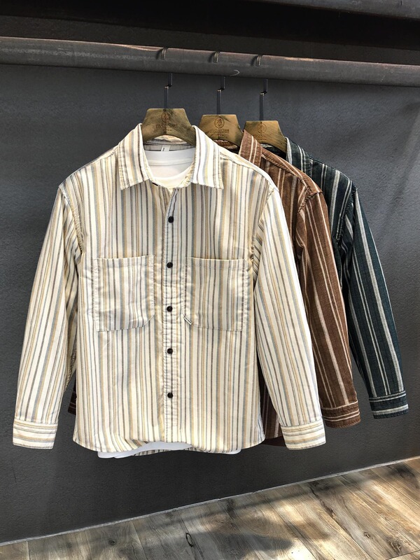 High-end, stylish, Japanese-style retro striped long-sleeved shirt for men, perfect for spring and autumn, a new casual shirt and outerwear option High-end, stylish, Japanese-style retro striped long-sleeved shirt for men, perfect for spring and autumn, a new casual shirt and outerwear option
