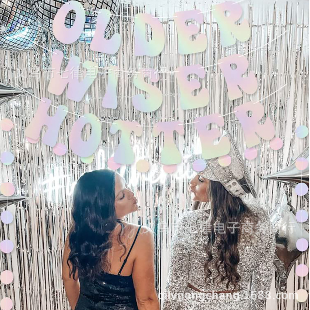 Mayor más sabio más caliente color mágico plata cebolla en polvo cumpleaños tire bandera disco cumpleaños fiesta decoración banner