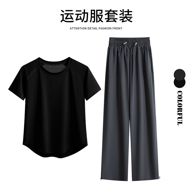 Yoga Short-Sleeved Fitness Pants Set for Women Plus Size Fat mm Summer Outdoor Running Breathable Quick-Drying Loose Sportswear