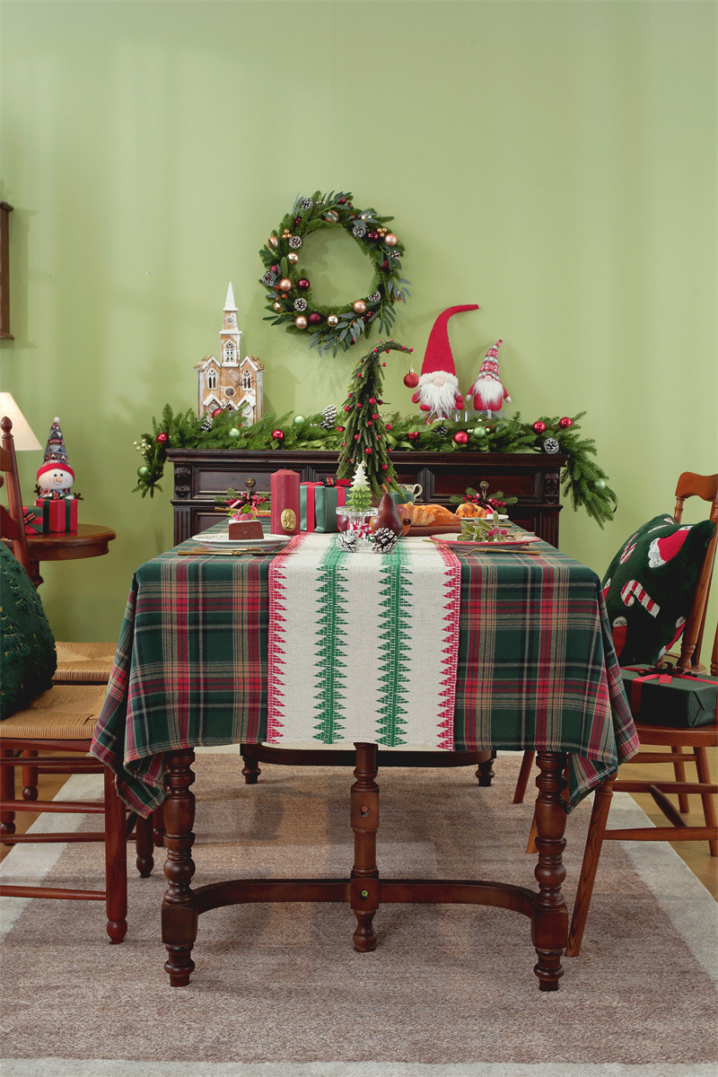Runner a quadri patchwork per il commercio estero transfrontaliero, tovaglia da caffè con decorazioni natalizie, copritavolo da pranzo,_voghion.com