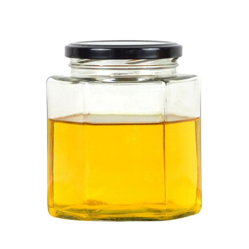 Оптовая продажа, шестиугольная бутылка, стеклянная бутылка для меда, 280 м, бутылка для меда, бутылка для маринада, бутылка для соуса чили с крышкой, герметичная стеклянная бутылка