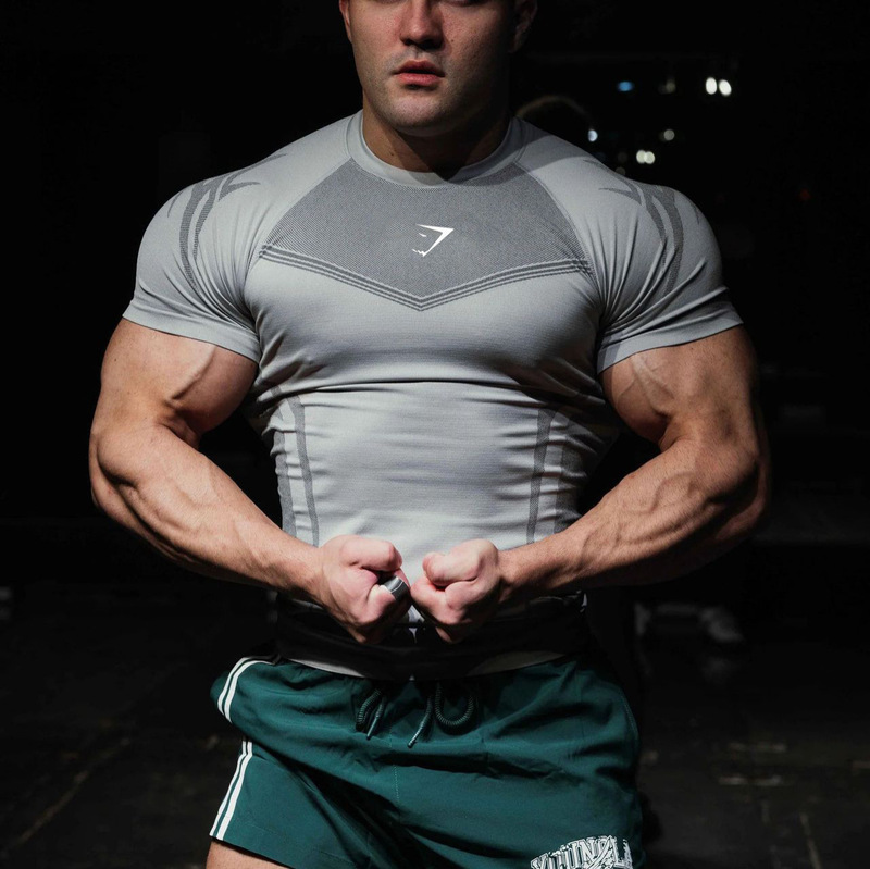 Gymshark Summer New Men's Tight T-Shirt Jogker Sports Fitness Running Training Quick-Drying Short-Sleeved