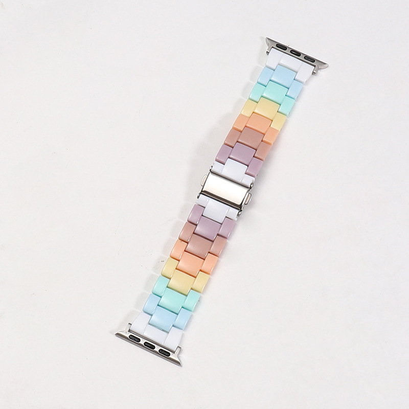 Aplicable a Huawei Samsung tres correa de reloj de plástico arco iris sólido correa de reloj de plástico Apple iwatch
