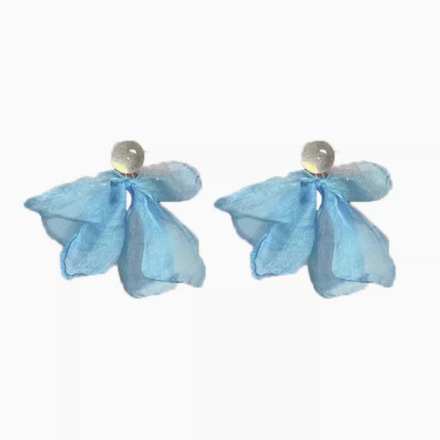 Atmósfera de hadas junto al mar Pendientes de gasa azul Diseño de nicho Pendientes de alta gama Temperamento suave Joyería de oreja de estilo de vacaciones