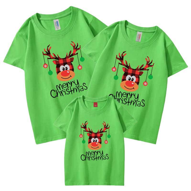 Transfronterizo 2021 verano calcetines de Navidad cabeza de ciervo anciano algodón refinado ropa entre padres e hijos manga corta cuello redondo Camiseta cuero al por mayor T