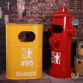 ✅美式复古垃圾桶创意工业风铁艺做旧脚踏式消防栓垃圾筒装饰摆件