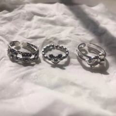 韓國ins復古做舊米奇米老鼠開口戒指卡通組合戒指可調節學生潮