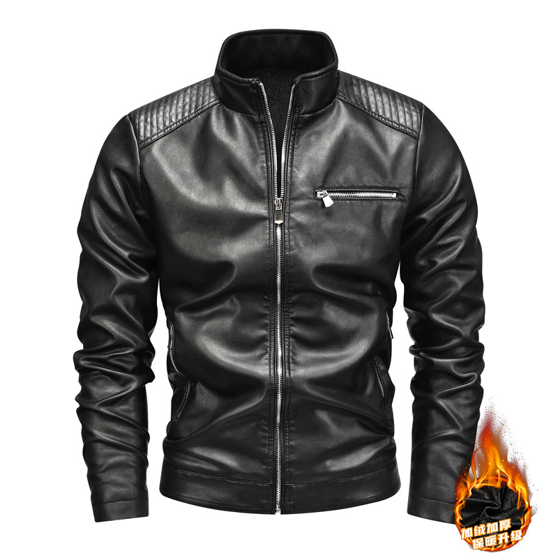 Chaqueta de cuero para hombre chaqueta de cuero otoño y invierno con vello estilo coreano de moda casual chaqueta de trabajo chaqueta de locomotiva con capuz