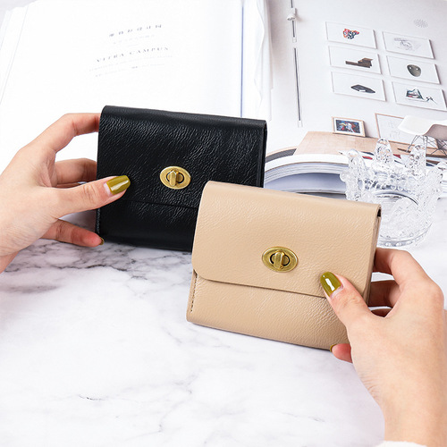 Korean Version New Small Wallet for Women Soft Leather Thin Strap Clasp Solid Color Simple Student Coin Purse Multi Card Slot Wallet for Women