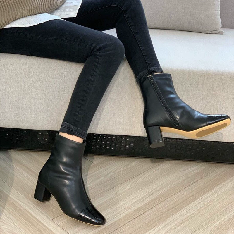 Удобные тёплые кожаные низкие ботинки на молнии, стиль Chanel