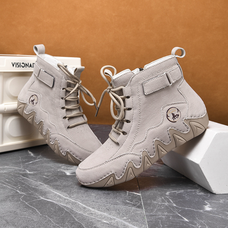 New Cross-border Shoes, Large Size Women's Martin Winter Plush Warm Mid-top Leather Boots, Outdoor Casual Short Boots_vogvips.com