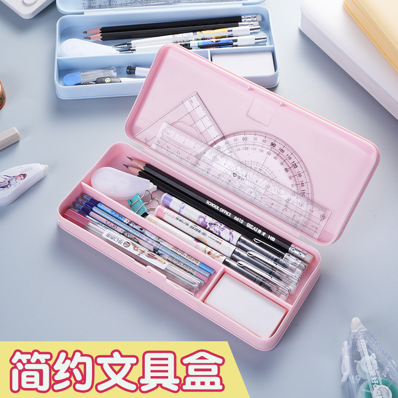 Caja de papelería de macaron hecha a mano pegamento de crema de bricolaje caja de lápices de plástico multifuncional impresión de flip texto de LOGO