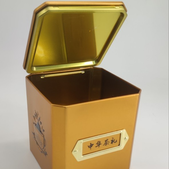 红茶八角形茶叶铁罐，翻盖马口铁盒，适装糖果巧克力坚果防潮密封