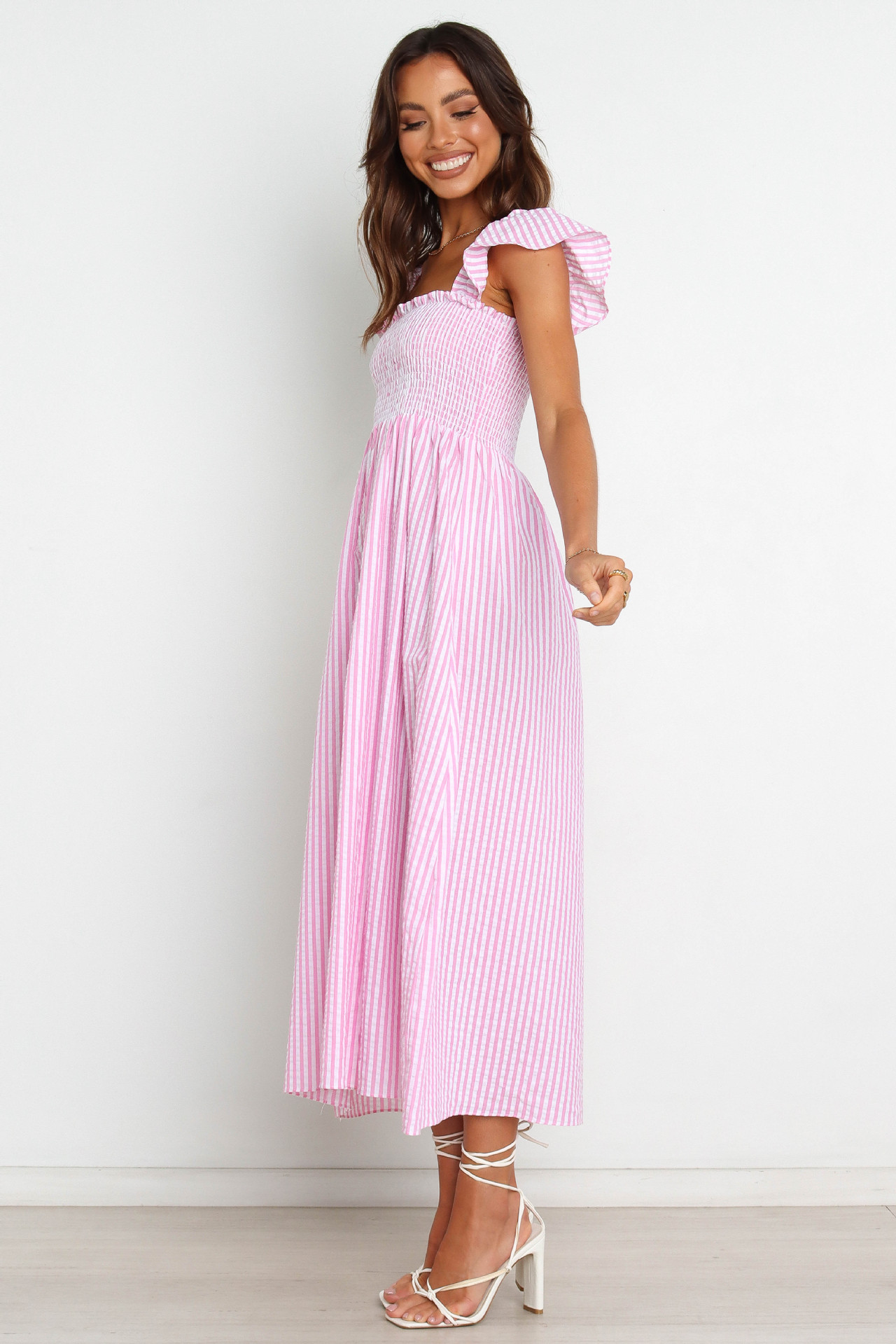 Square Neck Striped Sleeveless Ruffled Dress NSJRM111804