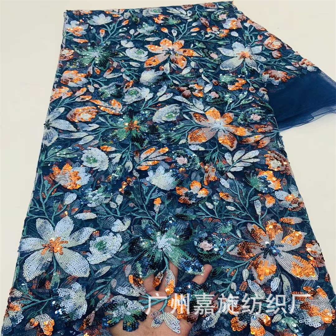 Multicolor fantasía sequinilla cuentas bordado tela estilo nacional cheongsam chaleco bordado plano vestido de boda vestido de noche encaje braza