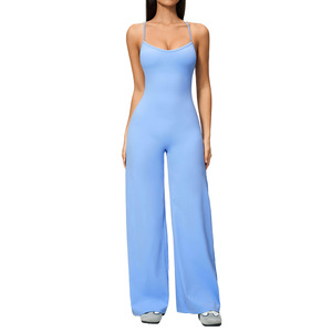 AYM043712 Brushed One-Piece Yoga Jumpsuit Cross-Back Slim-Fit Wide-Leg Aoyema wholesale
