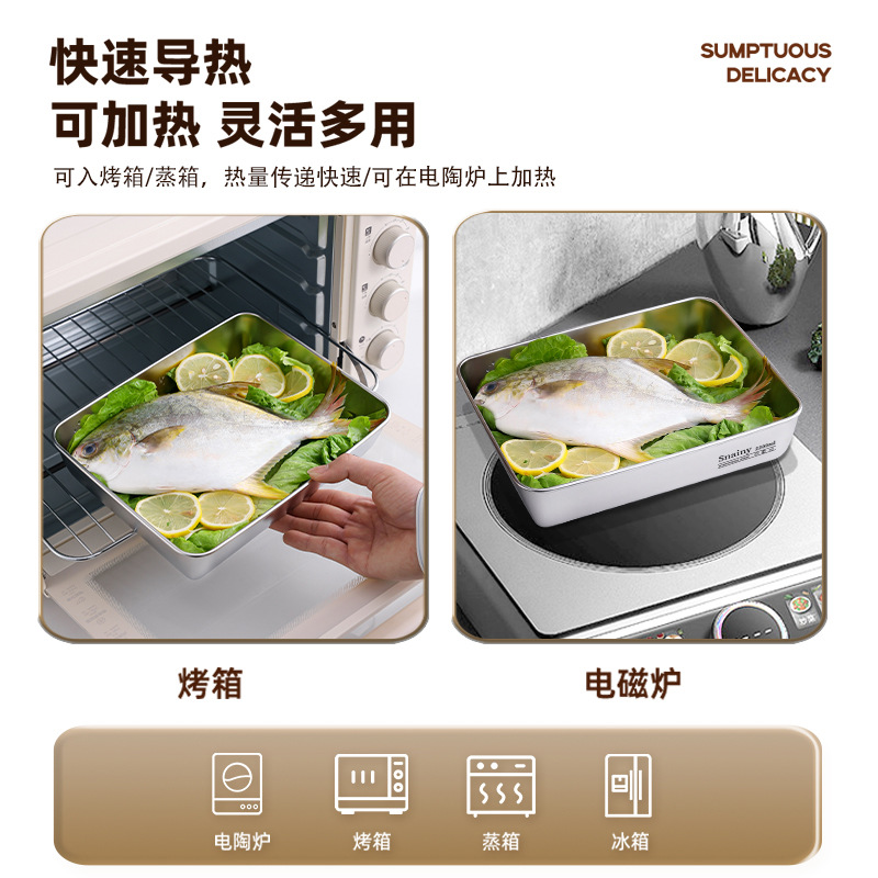 Rectangular Food Contact Tray for Food Preparation, Freezing, and Marinating, with Lid, Stainless Steel Towel Tray for Stall Use