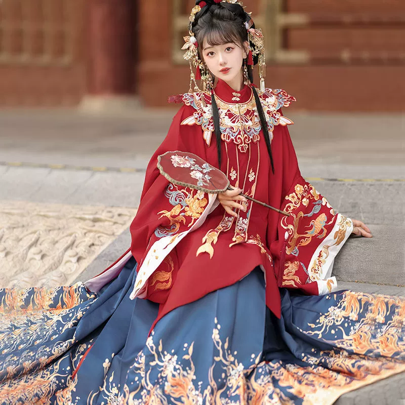 Shangyunxi Original (Koi) Свадебное длинное платье Hanfu в стиле Мин с перекрестным воротником и юбкой Ma-mian Свадебный наряд с облачными плечами Осень/Зима.