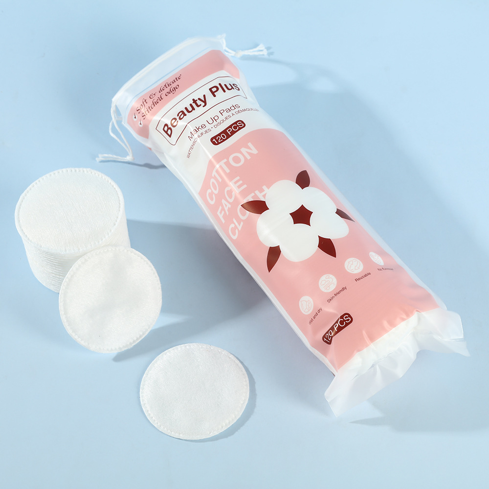 Bolsa de cuerda 120 piezas de algodón maquillaje redondo no tejido agujero de alfiler cerrado borde de doble efecto piel de algodón desechable