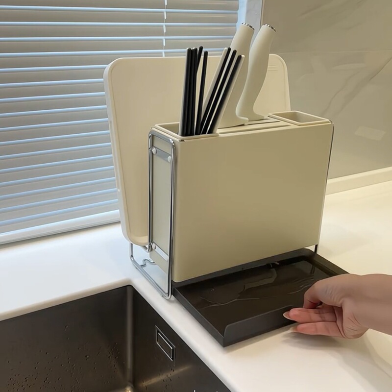 クリームスタイルナイフホルダー収納ラック家庭用ナイフと箸ケージラック排水キッチンまな板ナイフと箸収納ラック|undefined