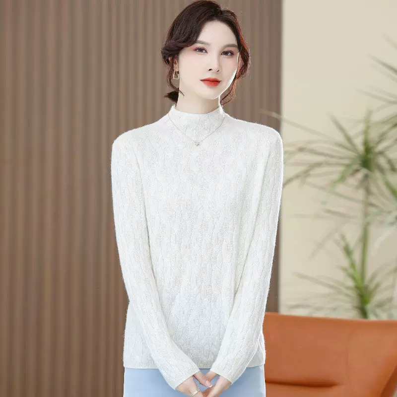 100纯山羊绒打底衫秋冬新款百搭中高领长袖简约羊绒打底女