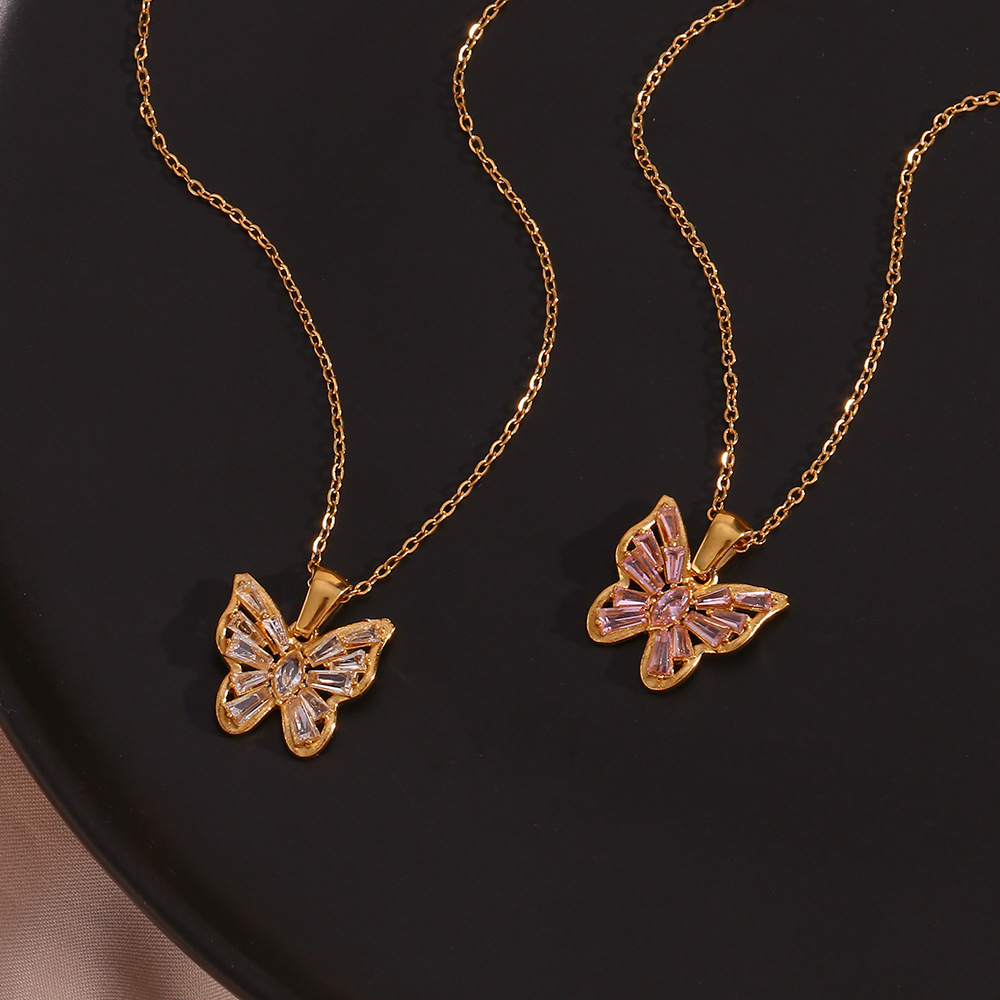 Fashion Butterfly Stainless Steel Necklace Plating Inlay Zircon Stainless Steel Necklaces