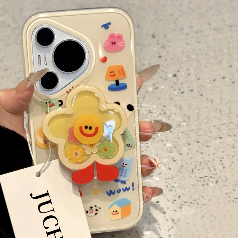 Aplicable a la caja de teléfono móvil HUAWEI pura70 dibujos animados nuevo HUAWEI p60pro con soporte de flores para el teléfono shaking música