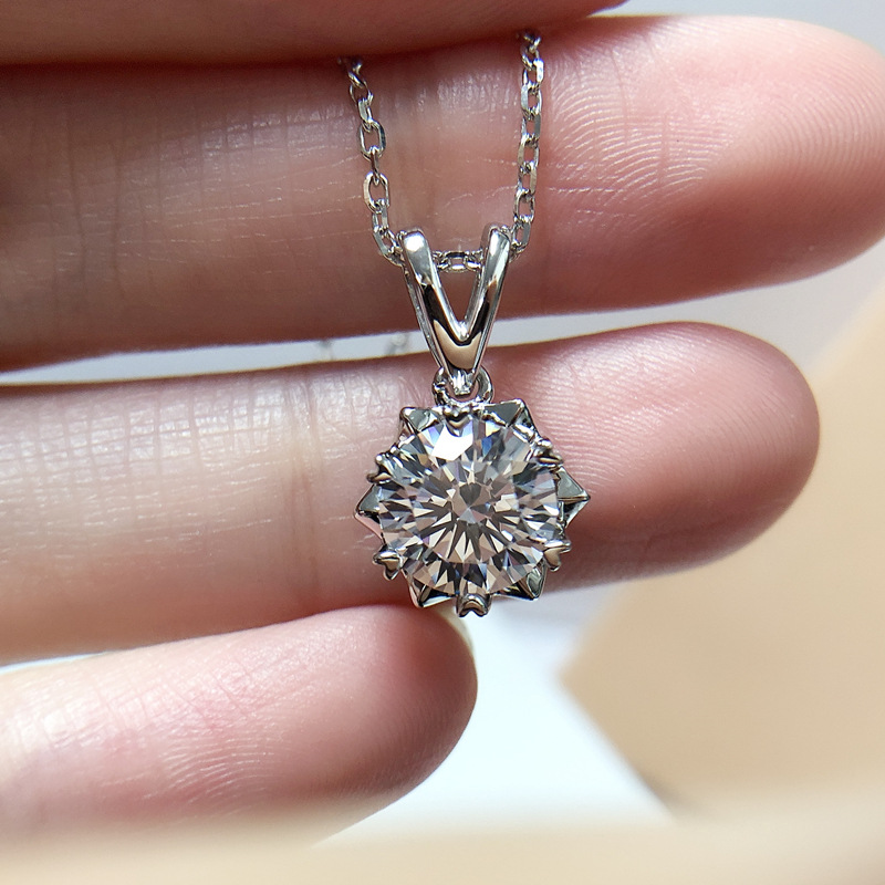 s925银镀金 项链时尚简约六爪兔耳镶钻仿真钻饰品高碳钻18k金项链|ms