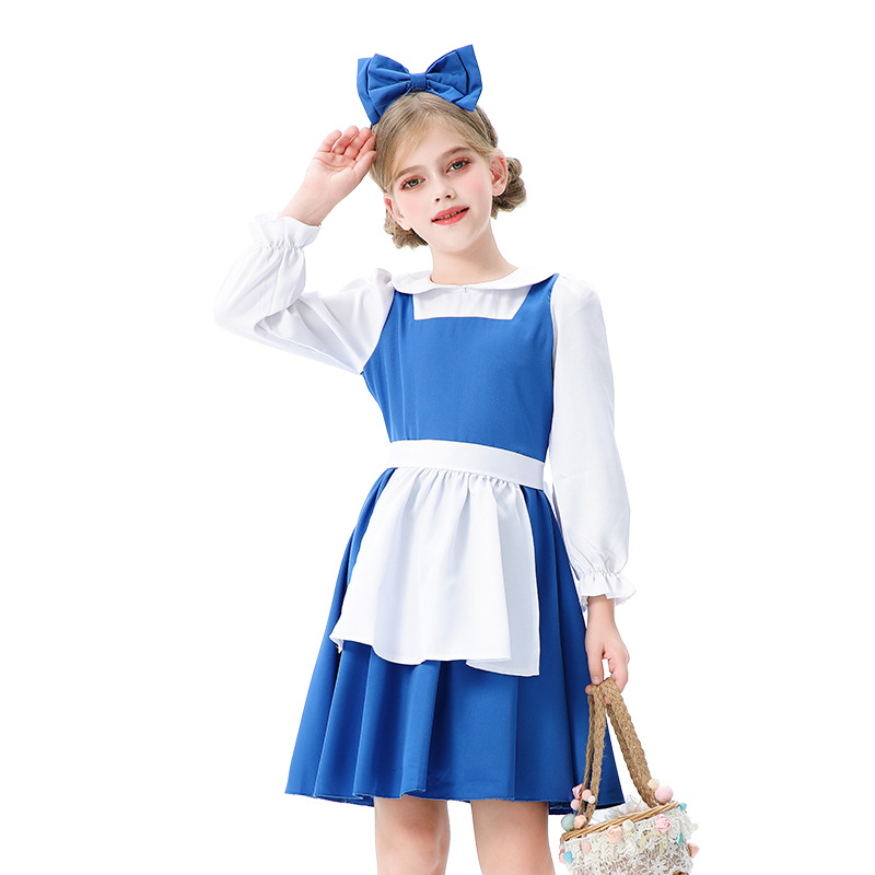 European and American Kidsren's Clothing Blue Alice Maid Costume Pastoral Style Farm Princess Dress Girls Lolita Performance Costume