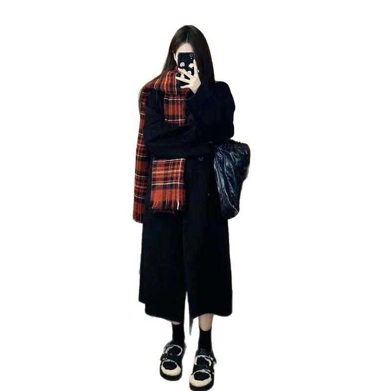 赫本风气质呢子外套女2025秋冬新款宽松韩系中长款小个子毛呢大衣|undefined