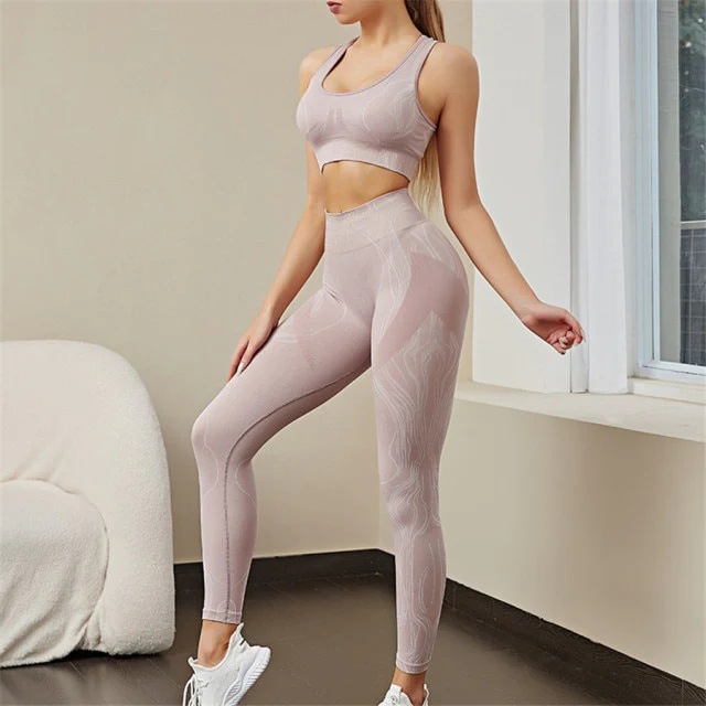 Îmbrăcăminte de damă cu imprimeu sport îngroșat, yoga, fitness, colanți fără sudură, costum_voghion.com