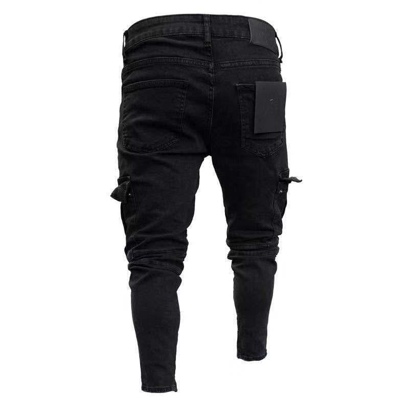 2026 Autumn and Winter Cross-Border Export New Men's Elastic Jeans Black Large Side Pocket Work