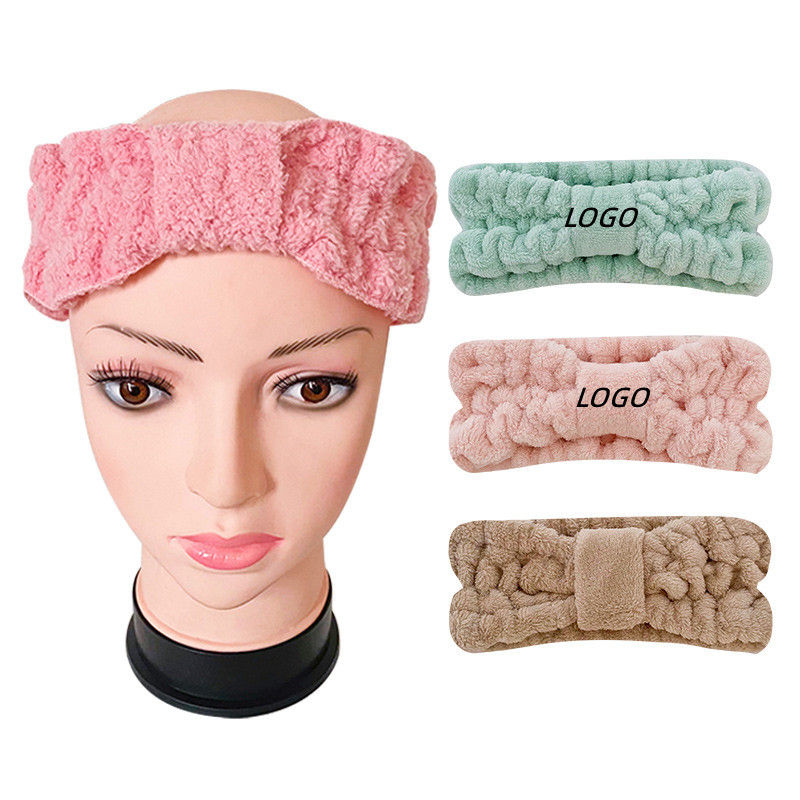 Europa y los Estados Unidos simples de color sólido peluche banda de cabello de borde ancho personalizada para mujeres lavar la cara banda de cabello de fibra de bambú logotipo de algodón personalizado