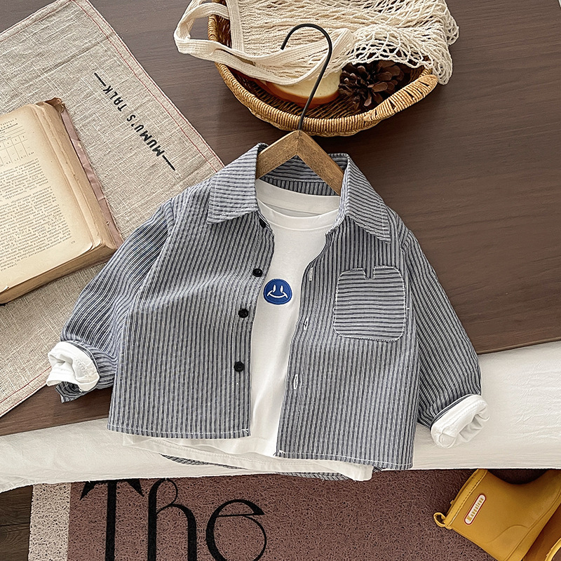 2026 Autumn Children's Striped Undershirt for Boys, Korean Style, Trendy Spring and Autumn Outerwear