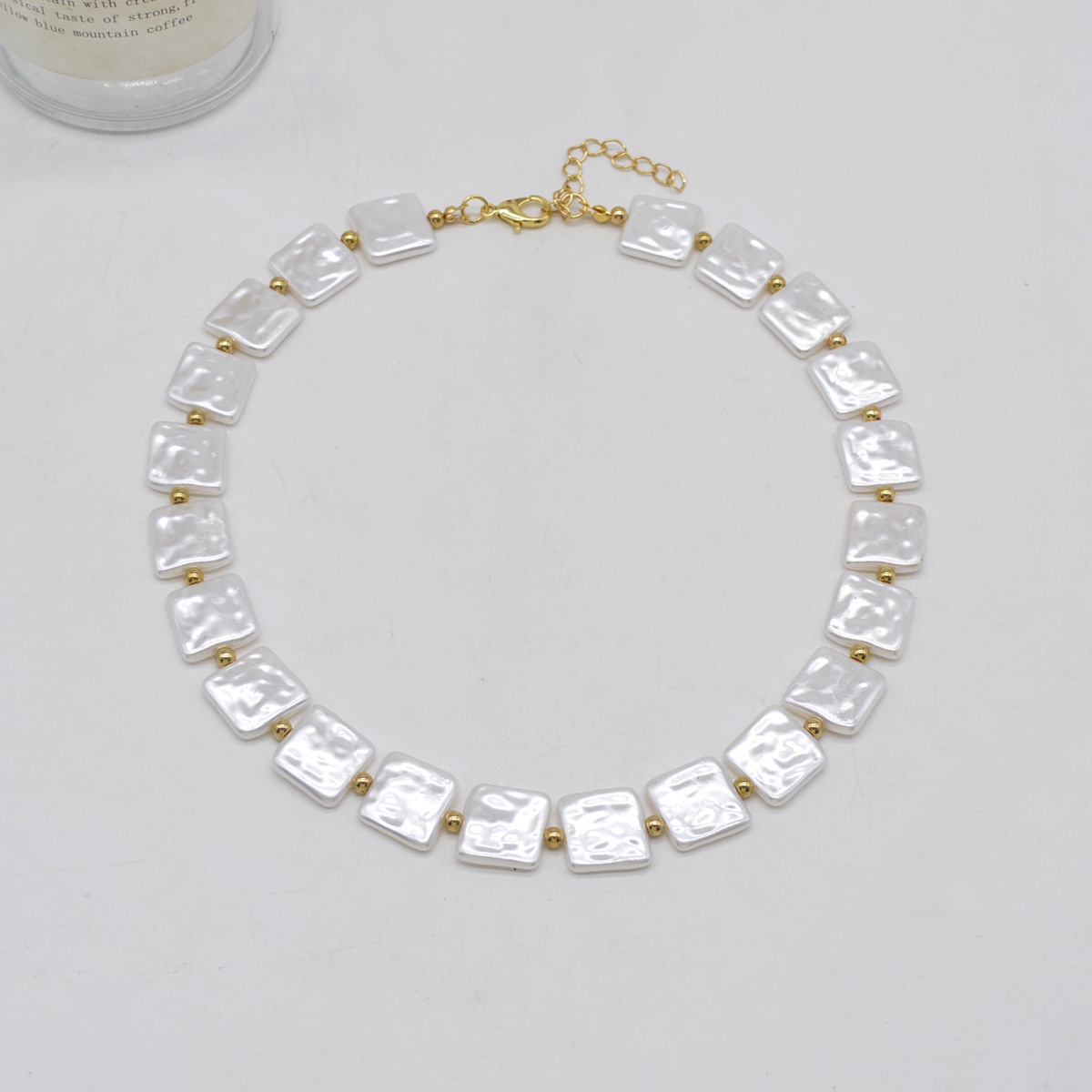 new square bead necklace retro baroque shaped pearl alloy clavicle chainpicture1