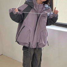 女童外套2024秋冬新款女大童拼色夹棉三合一可拆卸冲锋衣连帽外衣