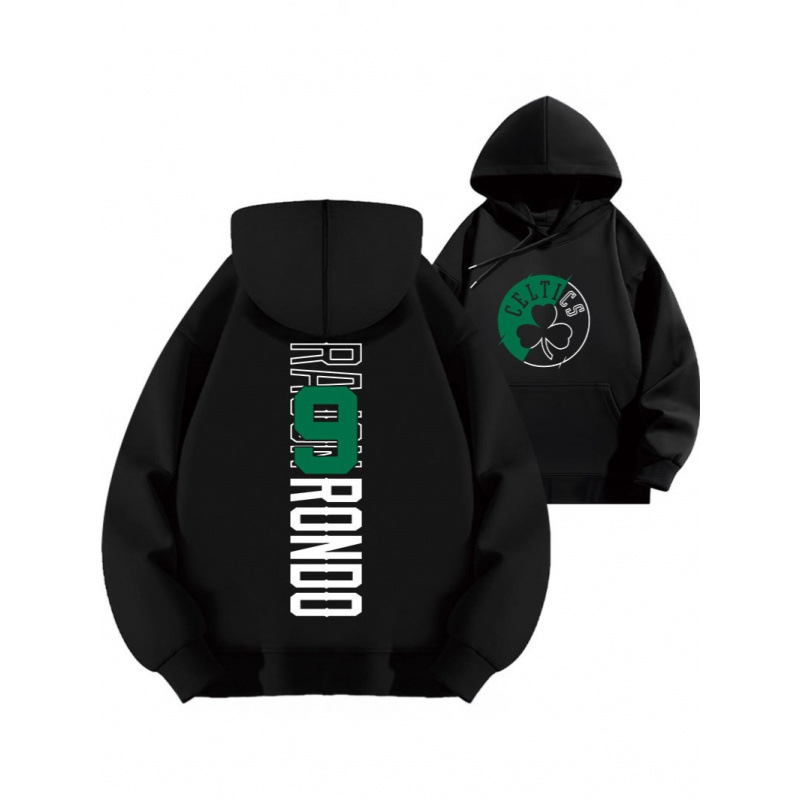 Rondo No. 9 Celtics Printed Hooded Sweatshirt Basketball Ball Loose Autumn and Winter Velvet Thickeneded Clothes Rondo No. 9 Celtics Printed Hooded Sweatshirt Basketball Ball Loose Autumn and Winter Velvet Thickeneded Clothes