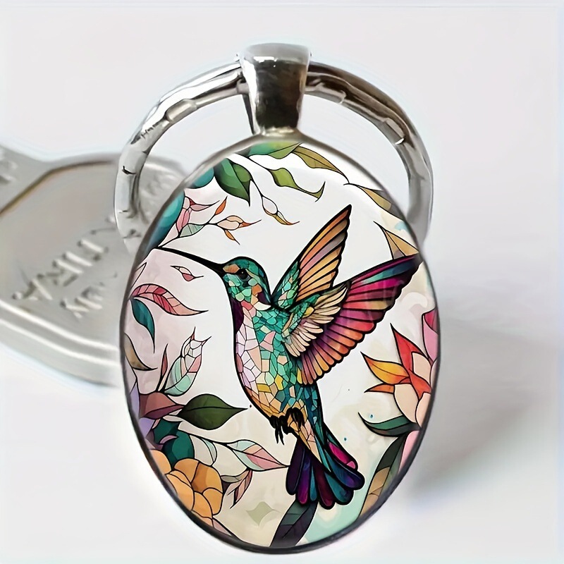 Cross-border New Cartoon Fashion Creative Hummingbird Oval Animal Men's Alloy Glass Keychain Jewelry Wholesale Cross-border New Cartoon Fashion Creative Hummingbird Oval Animal Men's Alloy Glass Keychain Jewelry Wholesale