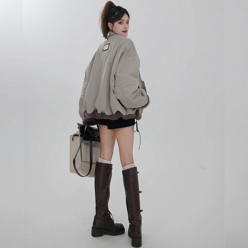 正反两面穿皮草真毛外套女2025秋冬新款韩版休闲兔毛内胆尼克服|undefined