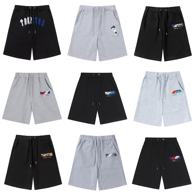 American Trapstar Letras Blanco Azul Toallas bordadas Casual Shorts Hombre y Mujer Deportivo Pantalones Marca