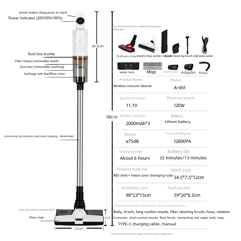 Nuovo aspirapolvere domestico portatile senza fili ad alta potenza transfrontaliero ad alta potenza, illuminazione a umido e a secco ricaricabile_voghion.com