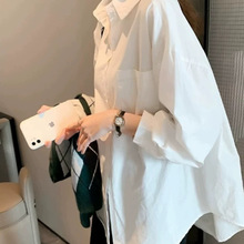 春秋休闲白衬衫女秋设计感小众上衣纯棉白色衬衣大码宽松慵懒高级