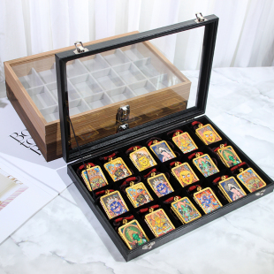 Tangka Storage Box Zakiram Buddha Collection Display Box with Lid Dust-Proof Pendant Necklace Rack 18 Digits
